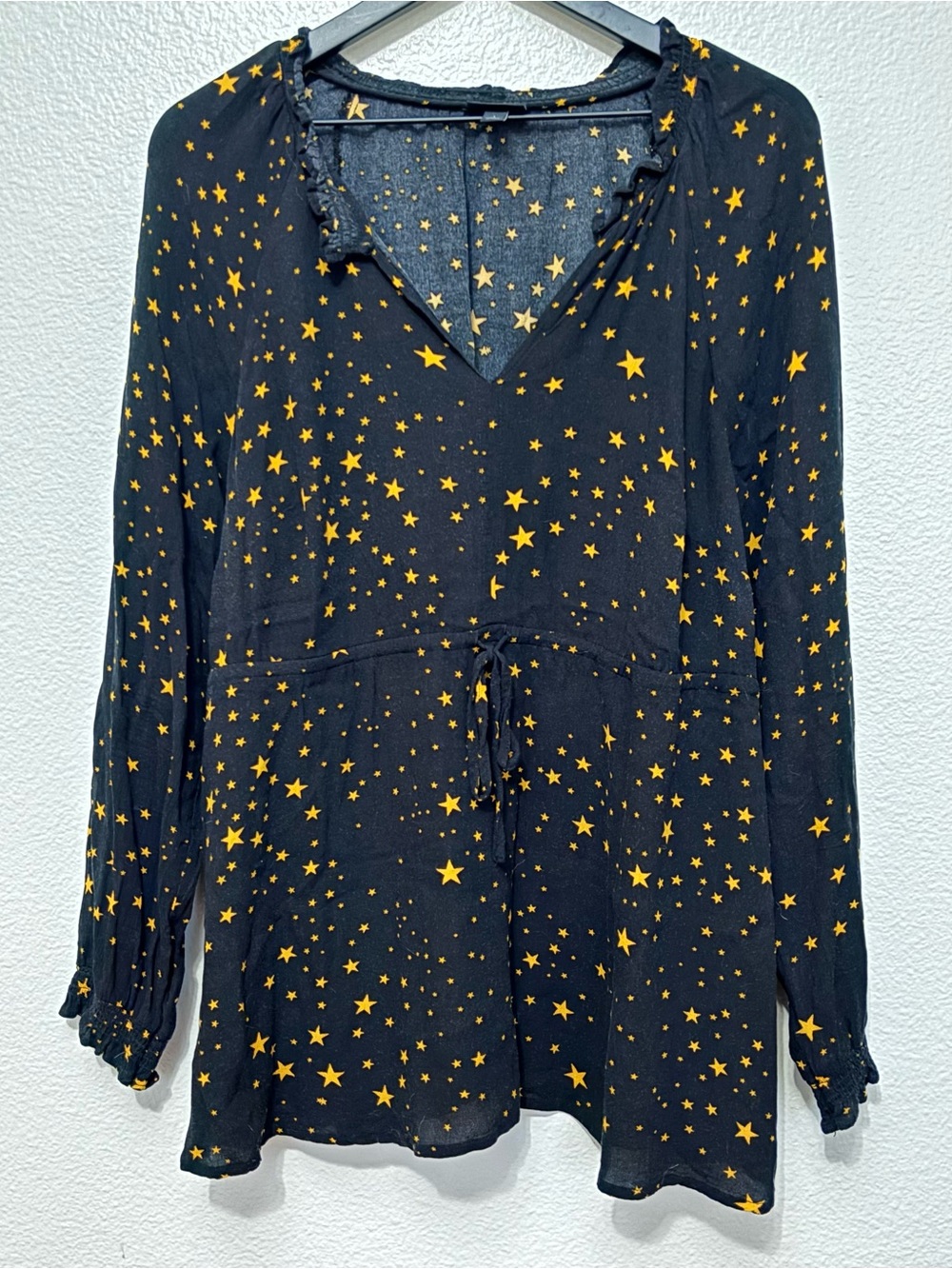 Torrid Celestial Star Print Babydoll Blouse Black Gold Witchy Boho Top